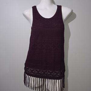 Awesome WHITE HOUSE BLACK MARKET Burgundy Fringe Hem Sleeveless Sweater Size XS
